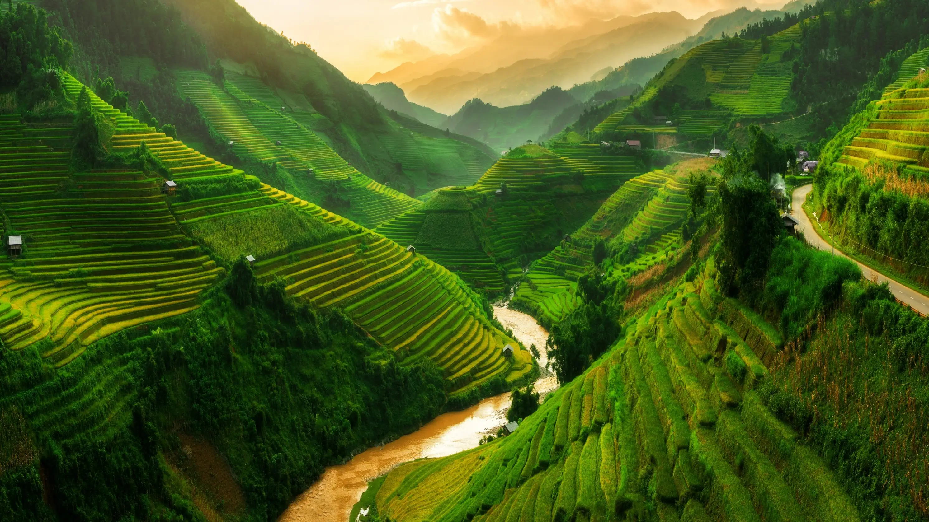Vietnam, Sa Pa, rizières en terrasses Terrasses de voyage verdoyantes à Sa Pa et rivière