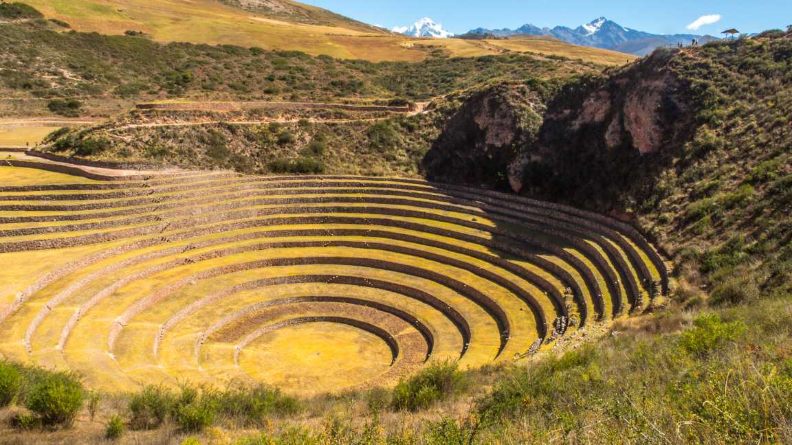 Moray, champs expérimentaux incas dans les Andes péruviennes près de Cuzco, Pérou. Amérique du Sud.