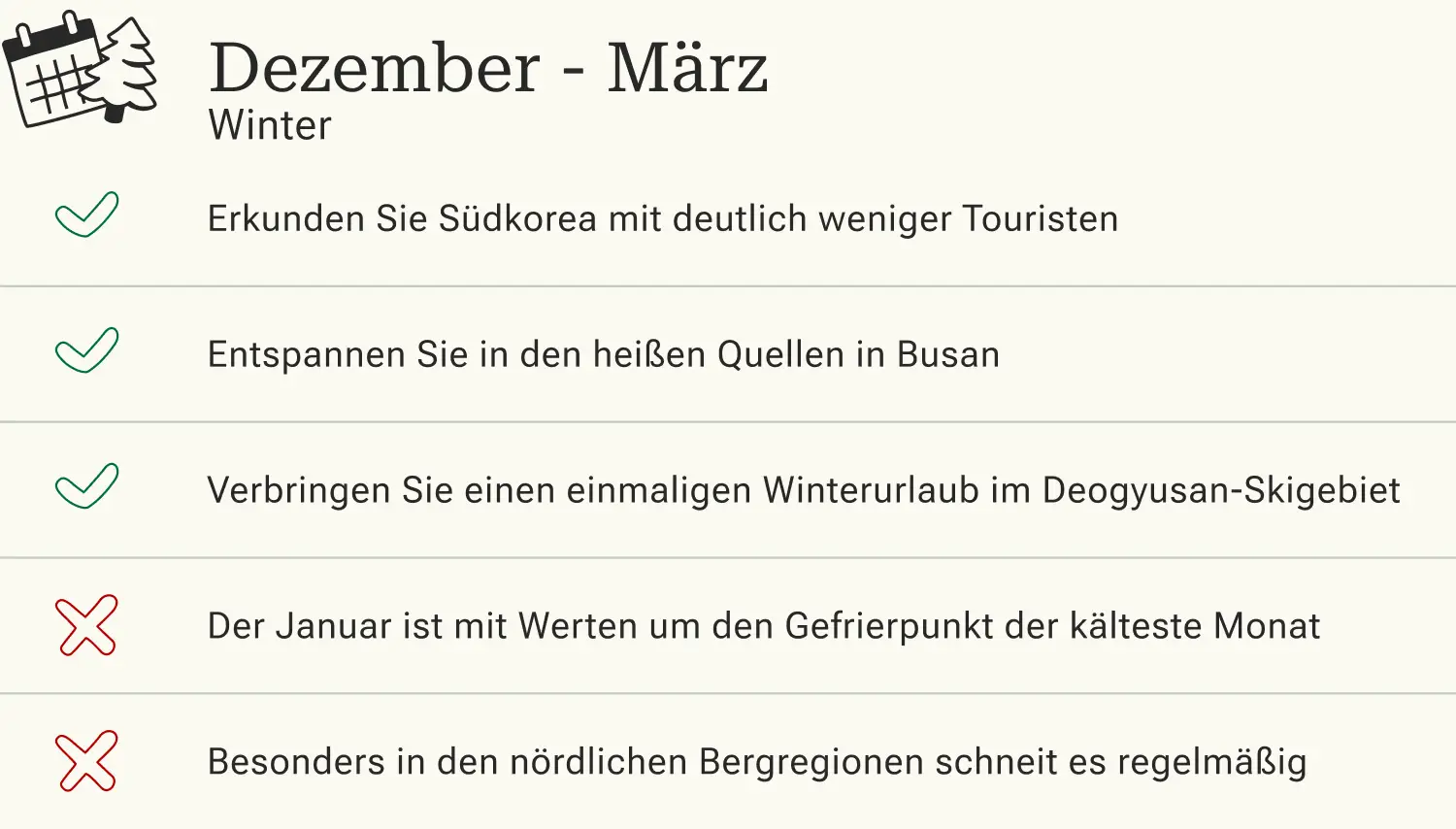 Südkorea Reisen im Winter Vor- und Nachteile einer Reise nach Südkorea im Winter.