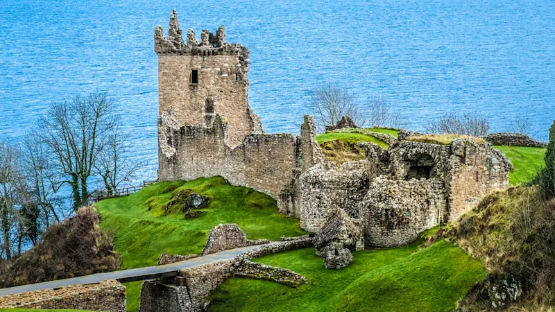 Urquhart Castle on the shores of Loch Ness in the Scottish Highlands.