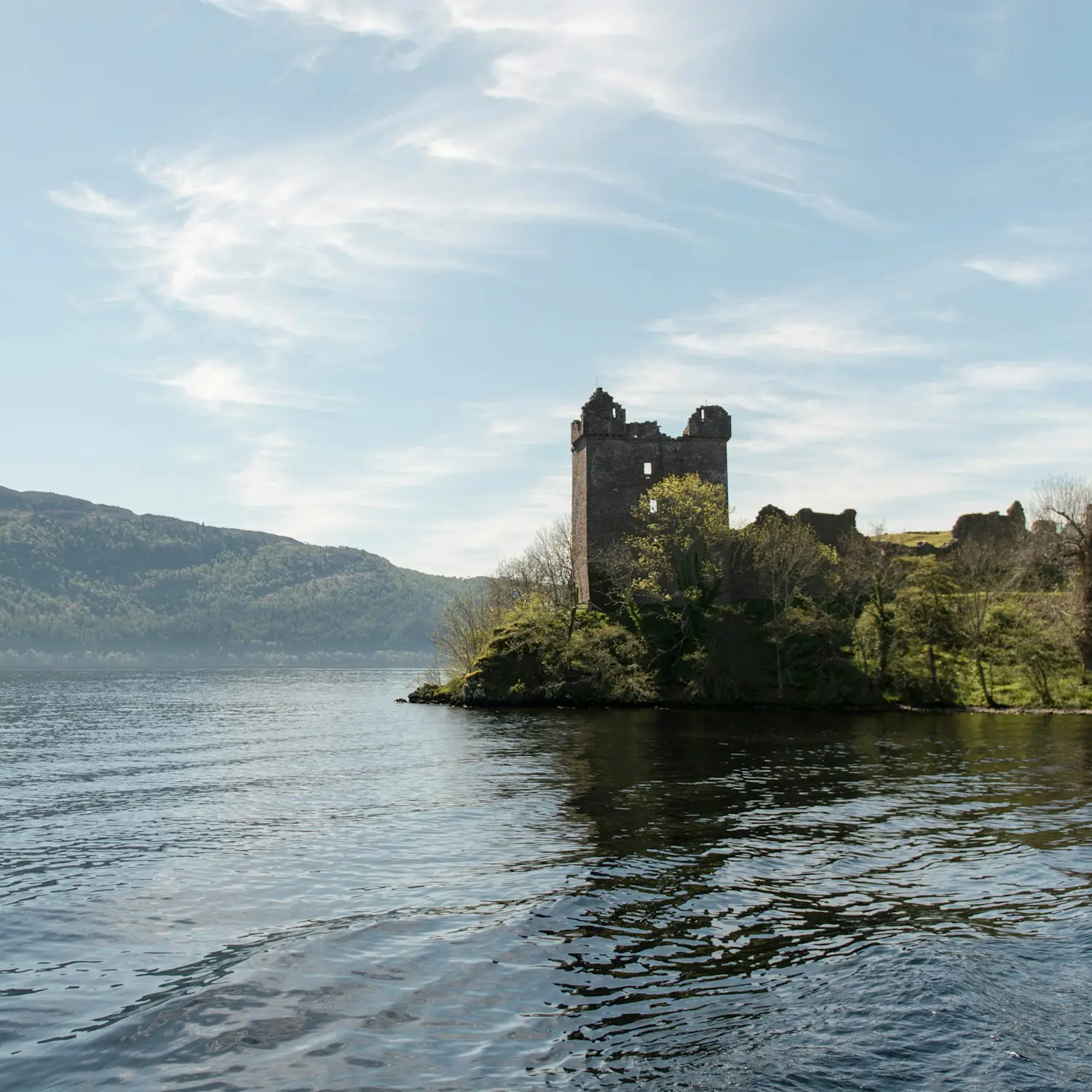 Urquhart Castle on the shores of Loch Ness in the Scottish Highlands.