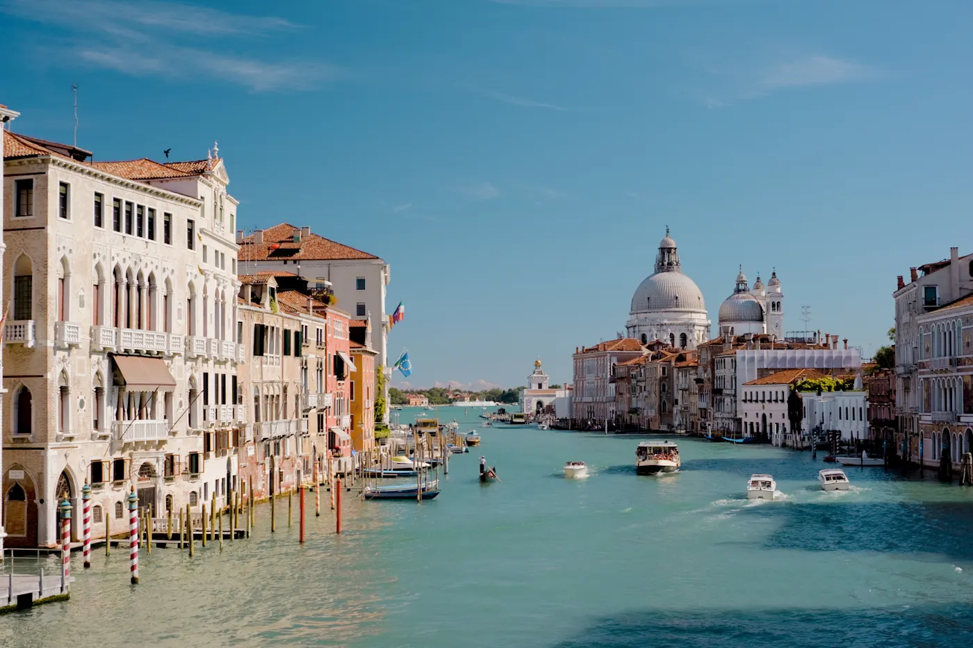 Italy, Venice Grand Canal and the church of Santa Maria della Salute, Venice, Italy.