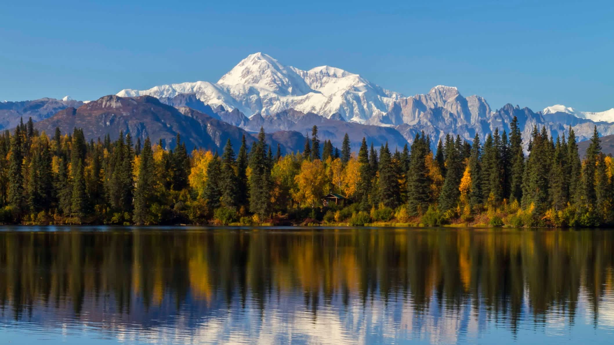 Blick auf den Mount McKinley im Denali-Nationalpark, Alaska, USA