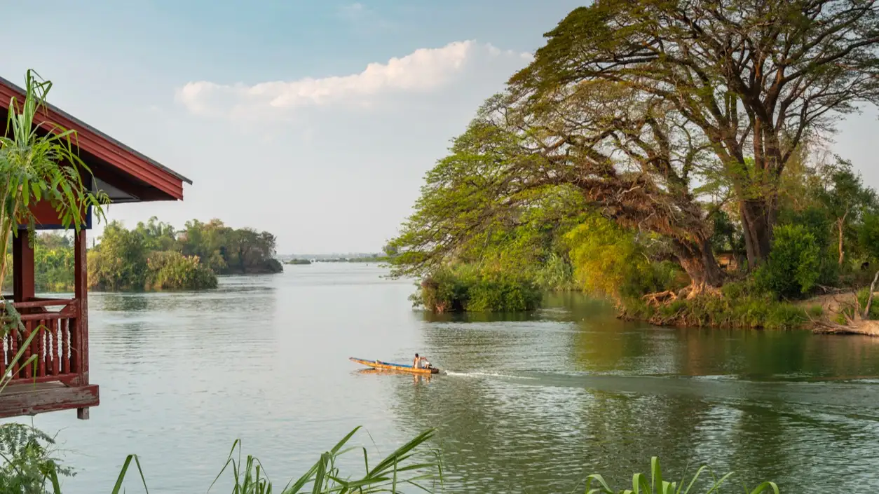 La belle île de Don Det, paysage du Mékong, les 4 000 îles, province de Champasak, au sud du Laos.