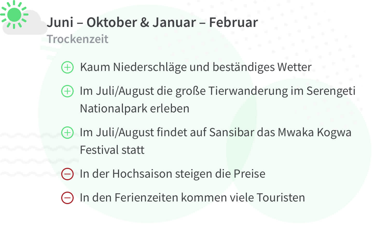 Vor- und Nachteile einer Reise nach Tansania in der Trockenzeit (Juni - Oktober & Januar - Februar).