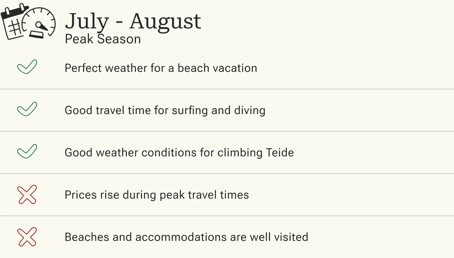 Advantages and disadvantages of traveling to Tenerife in high season