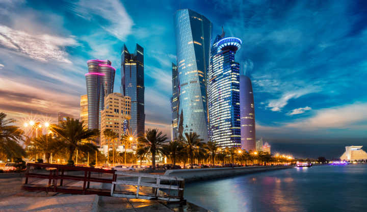 Admire the skyline of Doha, pictured here, on a tour of the Middle East