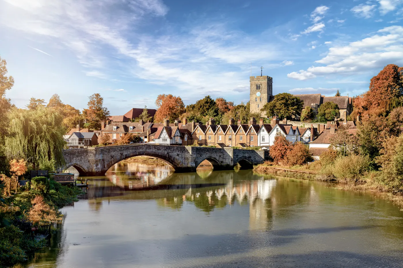 England, Kent Panoramic view of the village of Aylesford in Kent, England, during the golden fall.
