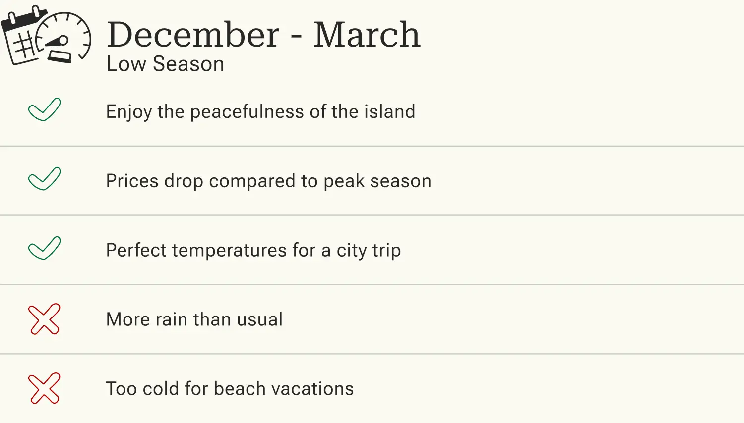 Best time to travel low season Advantages and disadvantages of traveling to Crete in the low season