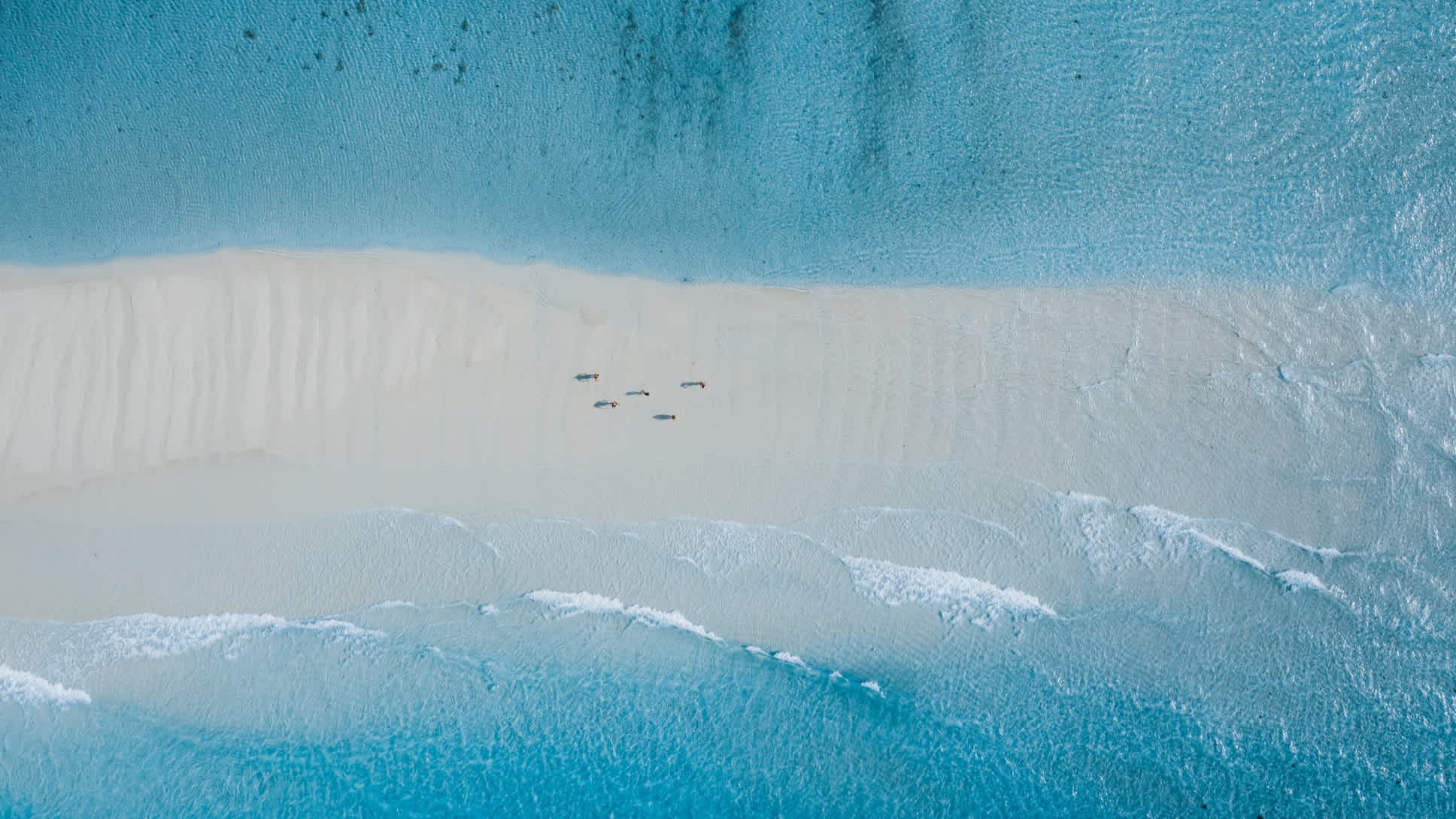 Luftaufnahme der Sandbank-Insel Nakupenda in Sansibar mit kristallklarem Wasser und weißem Sandstrand.