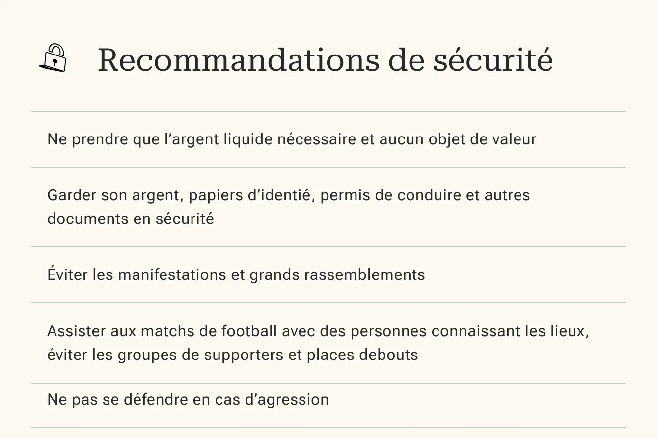 Argentine, Recommandations de sécurité Argentine, Recommandations de sécurité