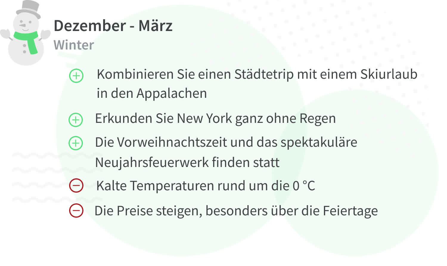 Vor- und Nachteile einer Reise nach New York im Winter (Dezember - März).