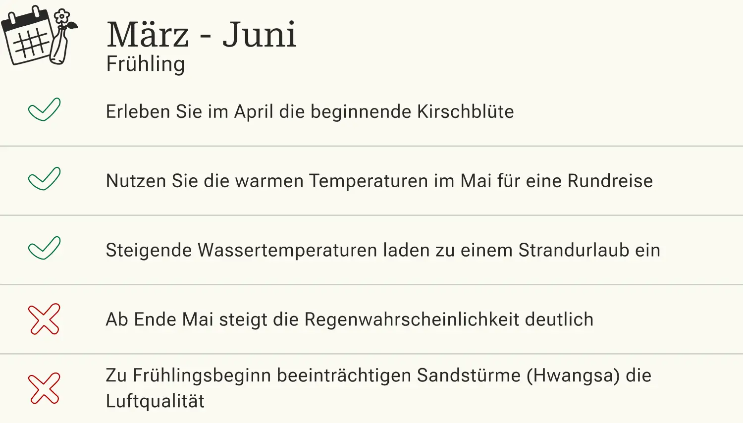 Südkorea Reisen im Frühling Vor- und Nachteile einer Reise nach Südkorea im Frühling.