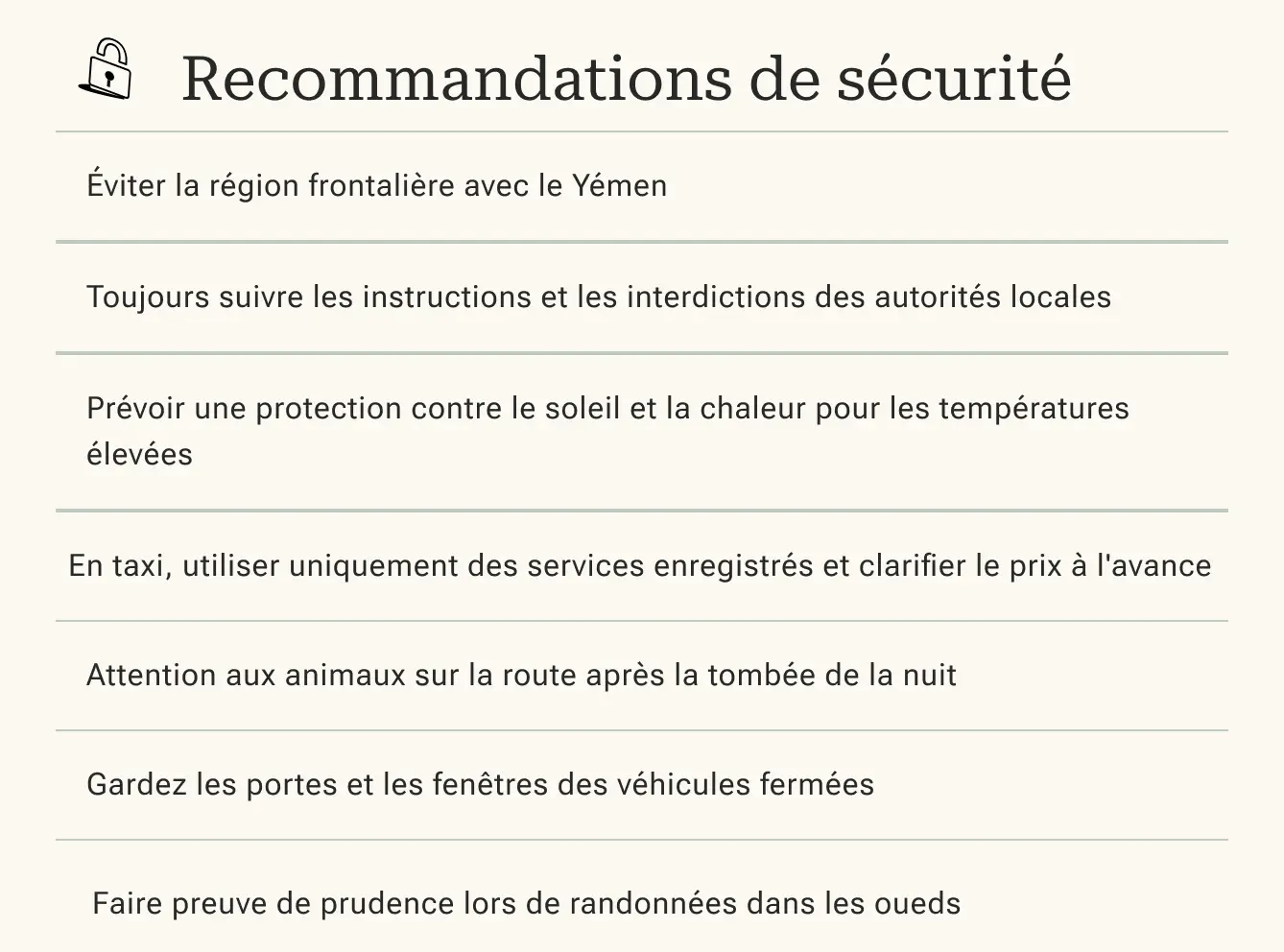 Bon à savoir - Oman - Sécurité