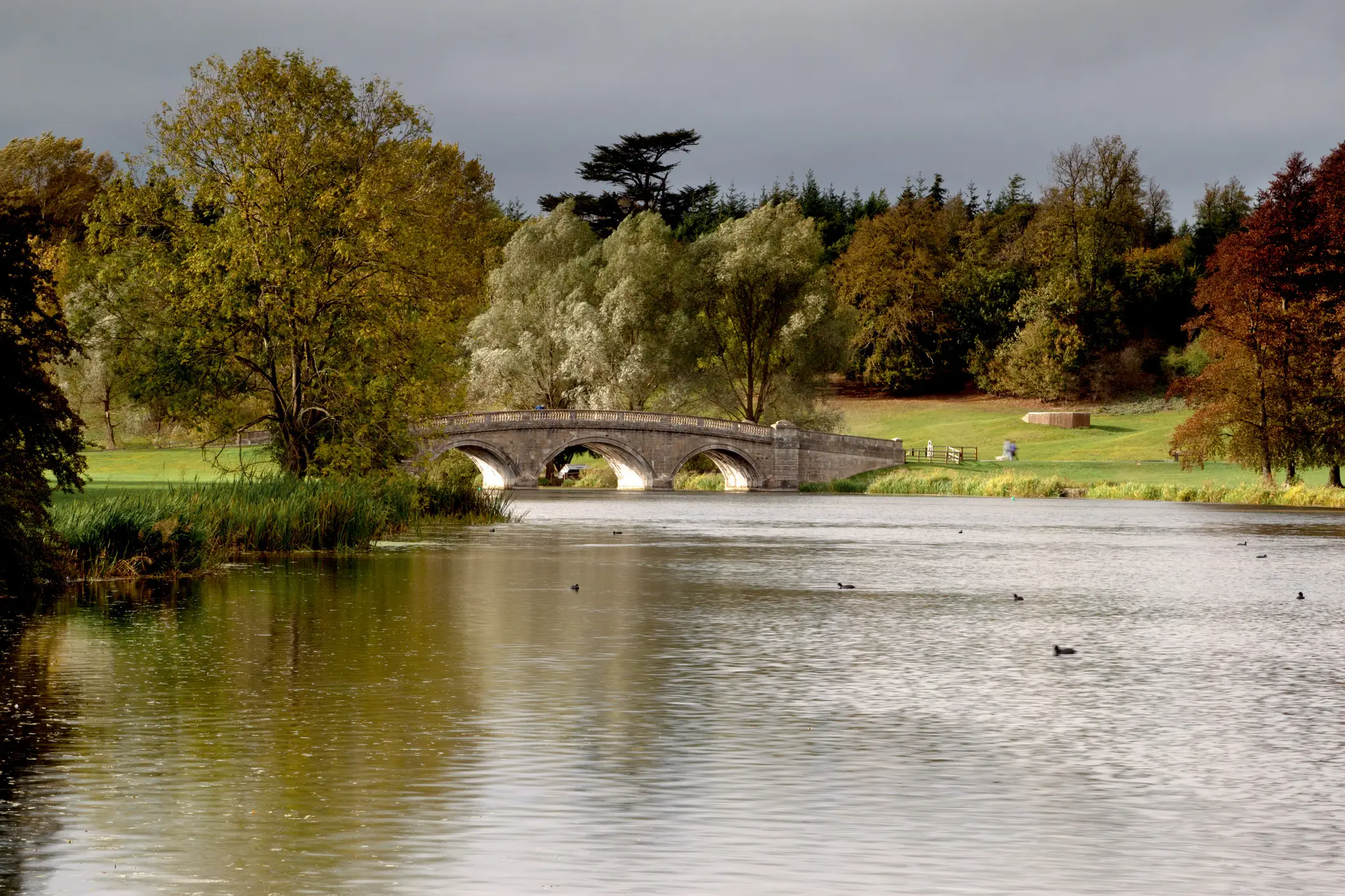 View of the bridge in Blenheim Palace Garden, Woodstock, Oxfordshire, England.