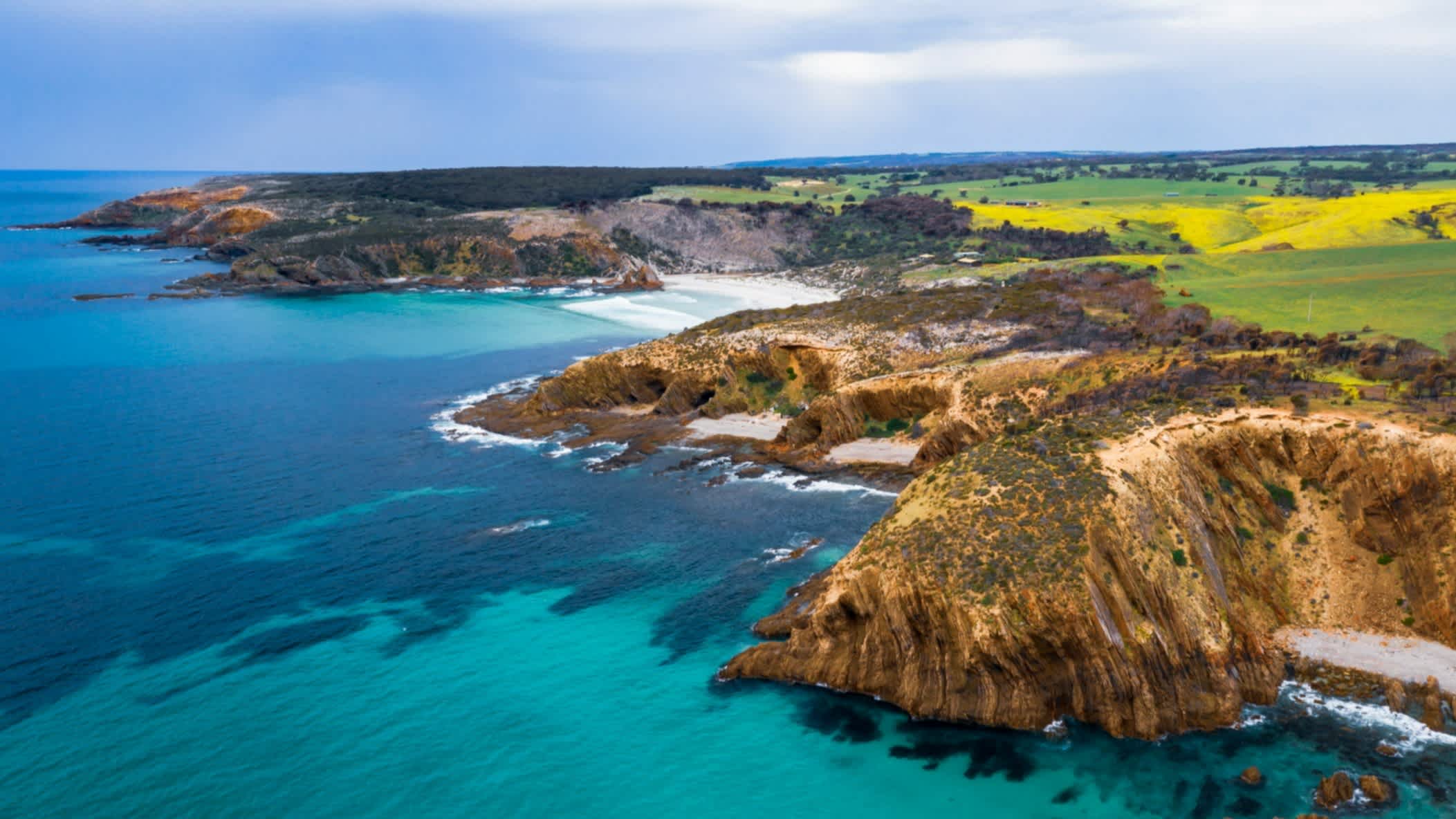 Ligne côtière sur la plage King George sur Île Kangourou (Kangaroo Island), Australie.