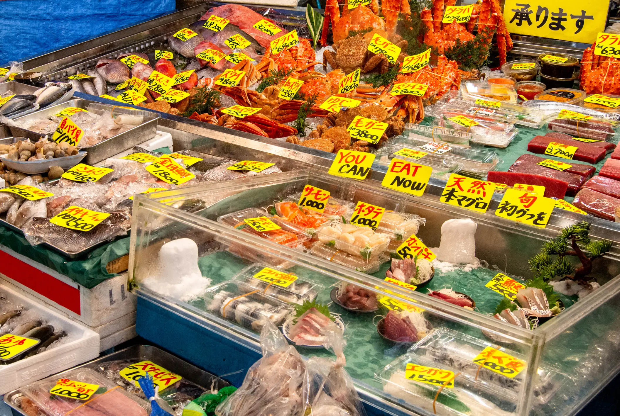 Japan, Tokio, Fischmarkt Fischsstand auf einem japanischen Markt