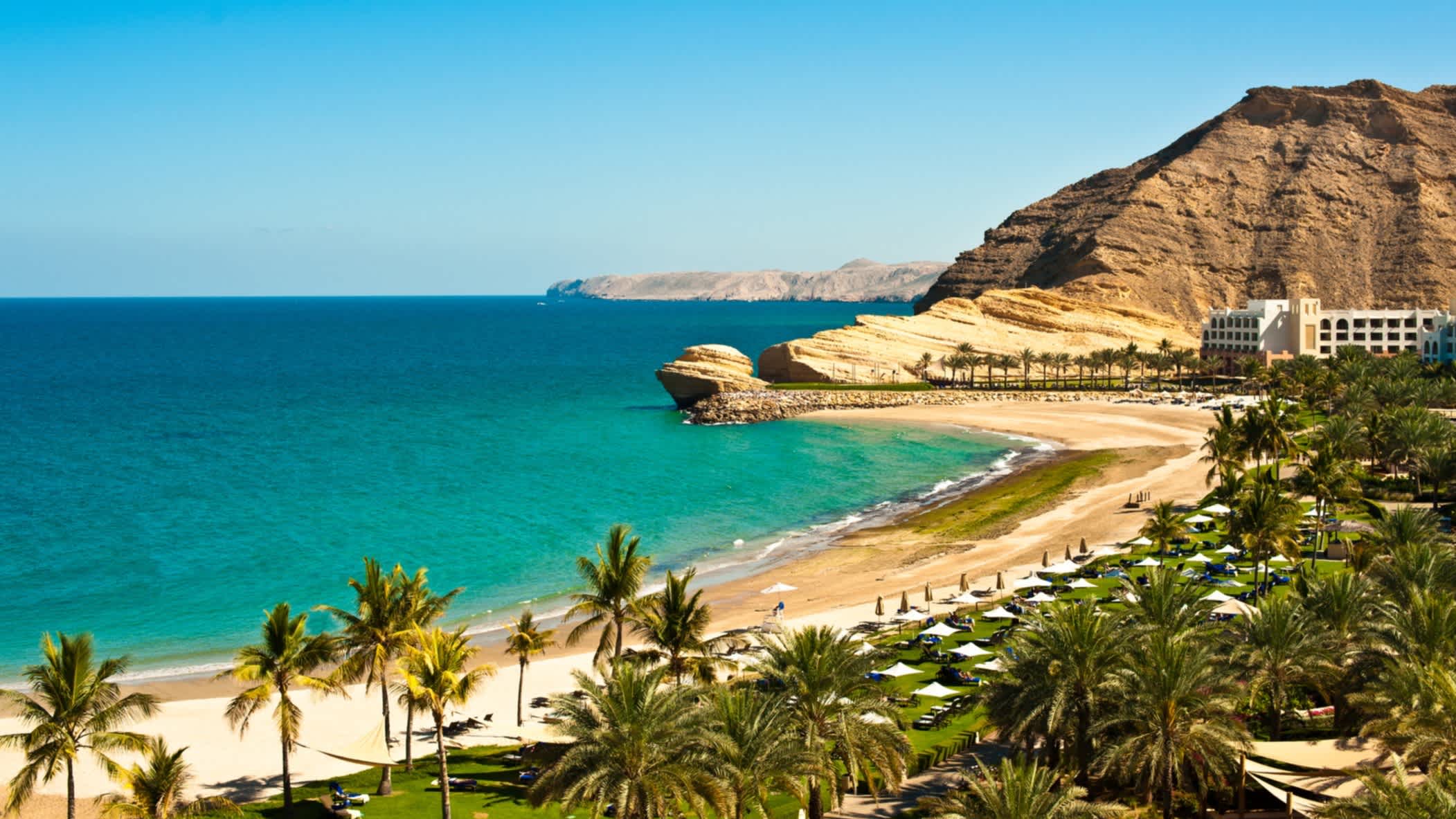 Der Blick auf den Bandar Jissah Beach, Oman. 