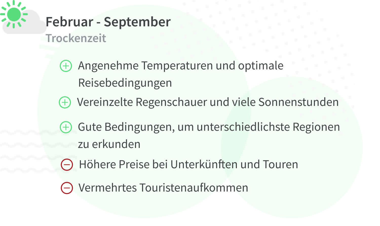 Vor- und Nachteile einer Reise nach Malaysia in der Trockenzeit (Februar bis September).