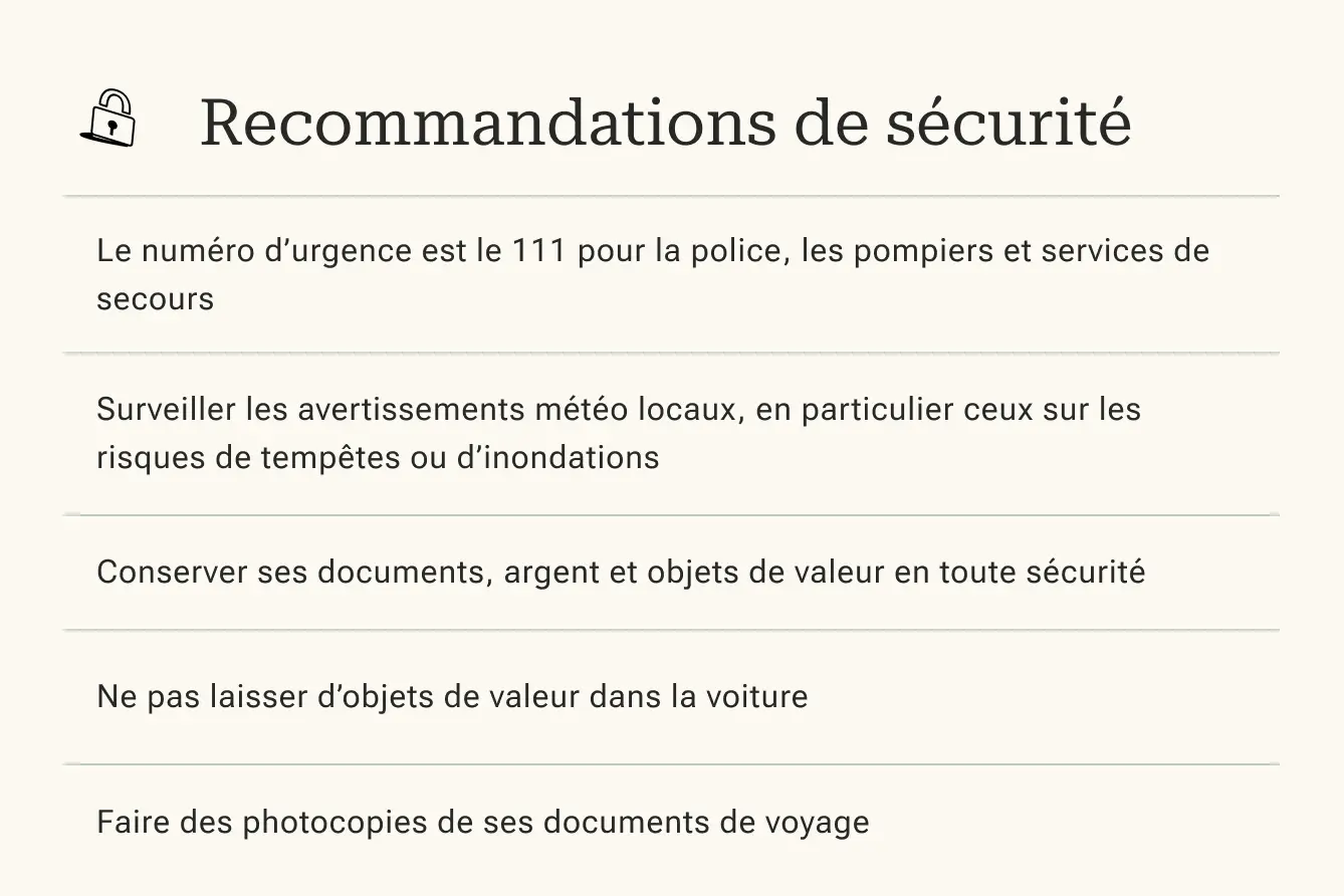 Recommandations de sécurité pour la Nouvelle-Zélande