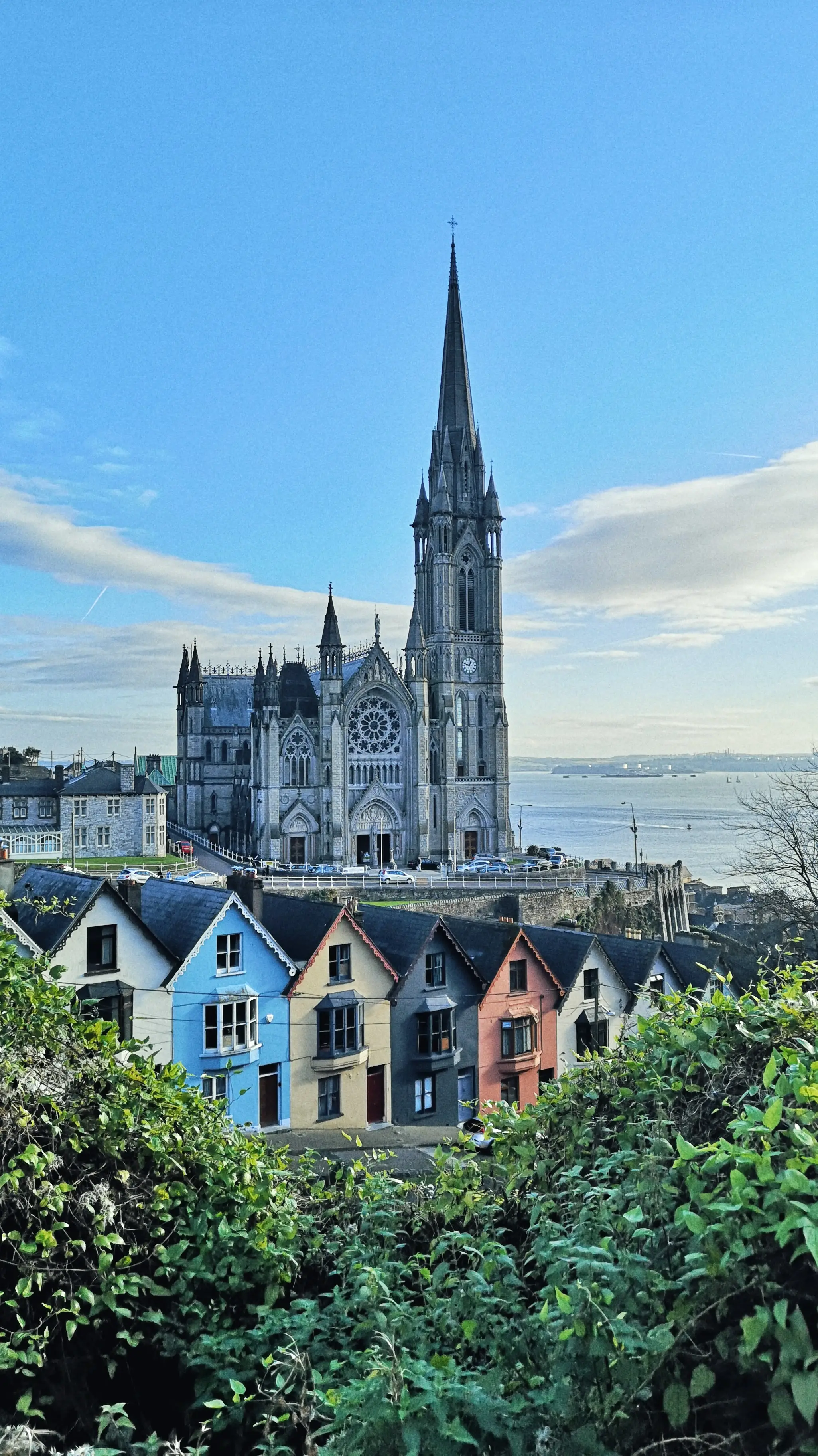 Bâtiments colorés, vieux bateaux et cathédrale, port de Cobh, comté de Cork, Irlande