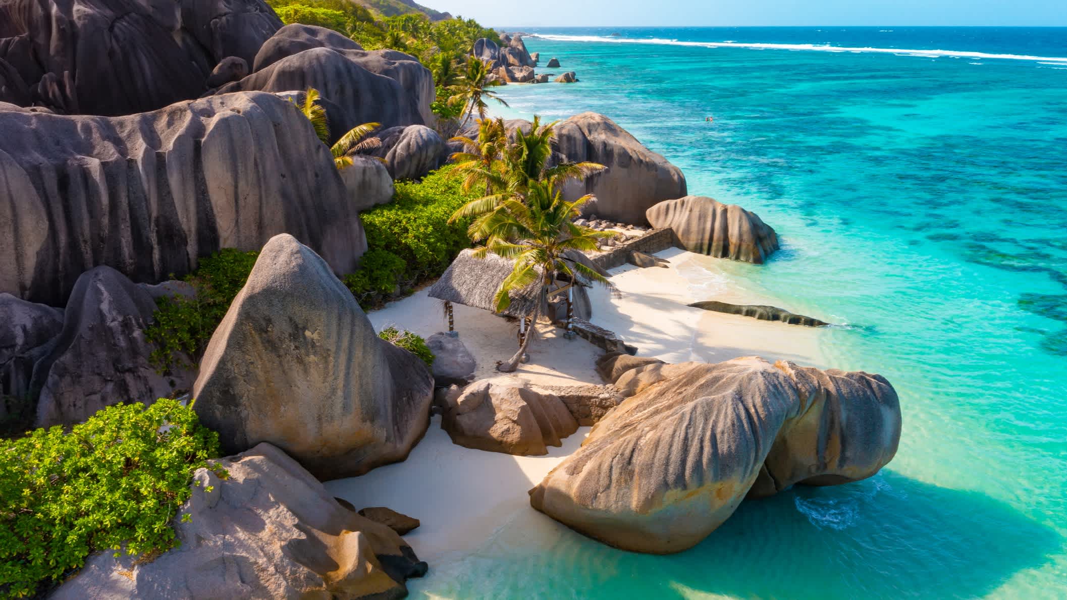 Blick auf den Strand Anse Source D'Argent, La Digue, Seychellen. 