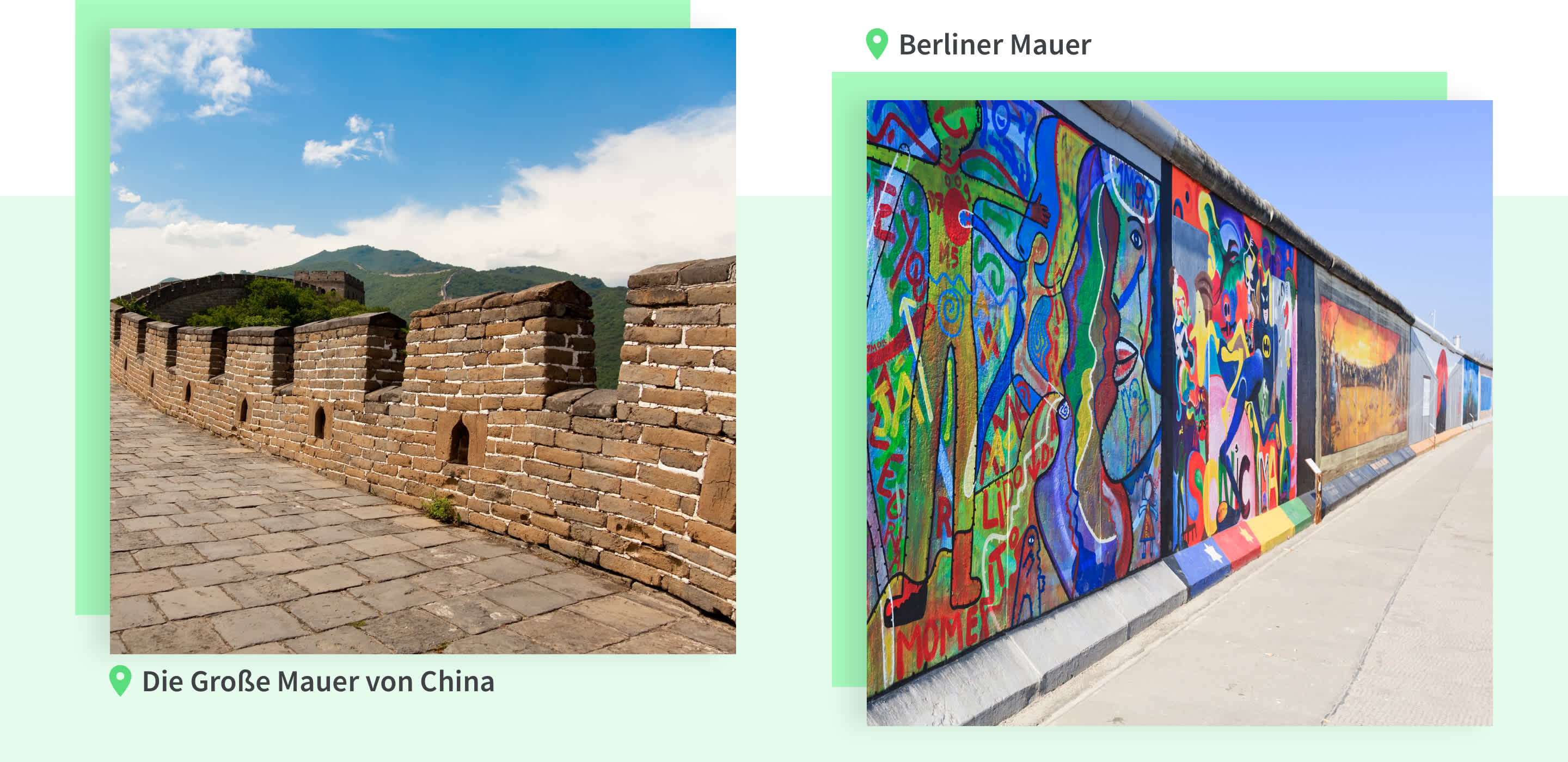 Große Mauer von China vs. Berliner Mauer - und East Side Gallery - in Deutschland