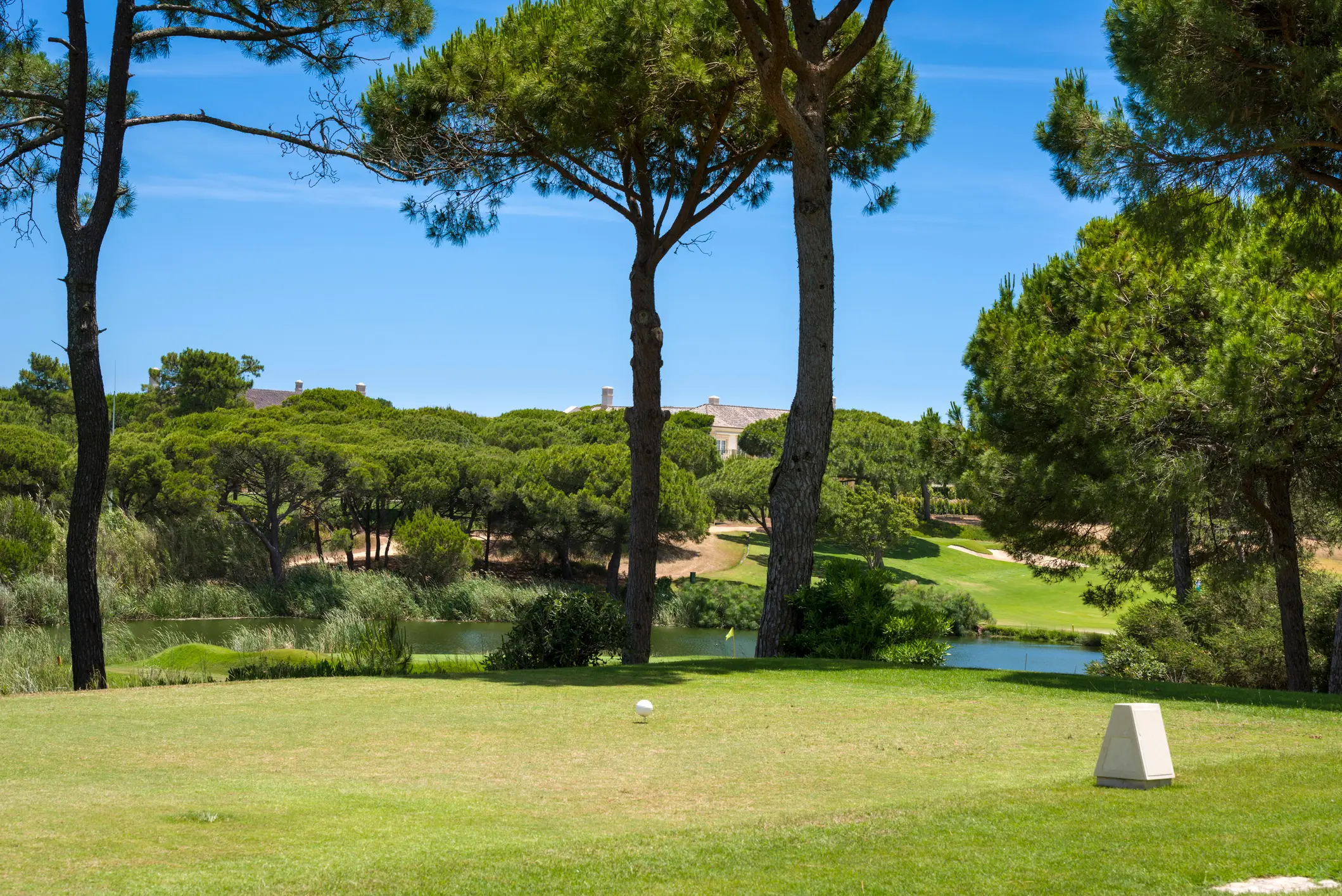 Portugal, Algarve, Golf Golfplatz zwischen Pinien ohne Spieler, Algarve, Portugal.