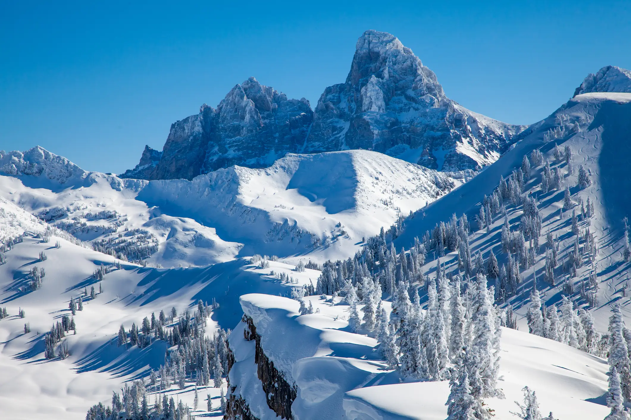 USA, Wyoming, Teton Range Teton Range im Winter von Grand Targhee, Wyoming, USA