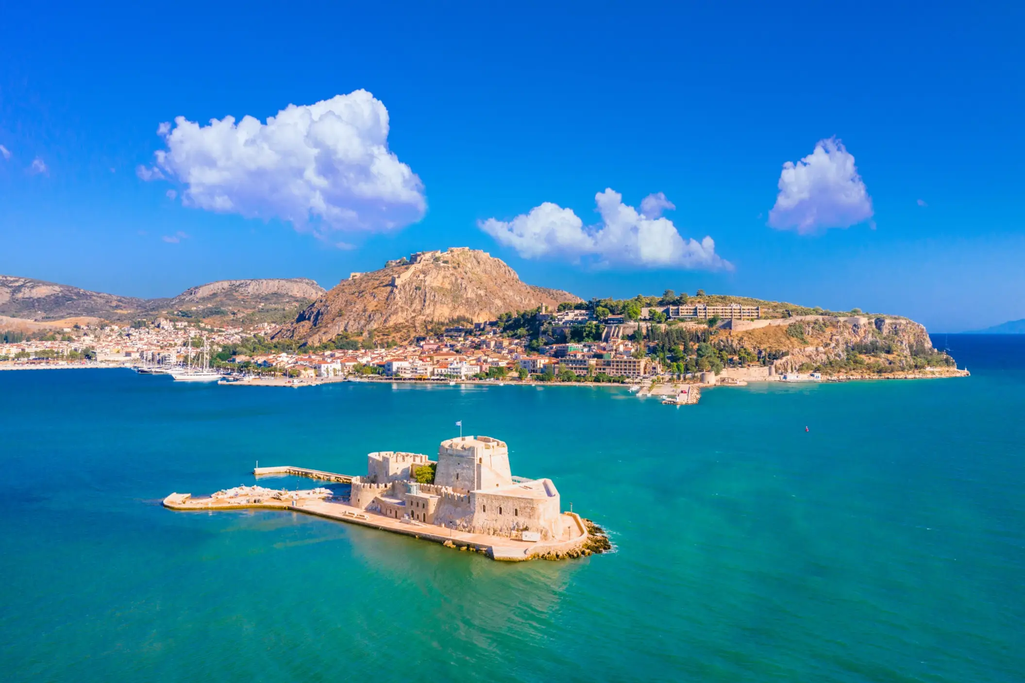 Nauplie en Grèce, château de Bourtzi, forteresse de Palamidi