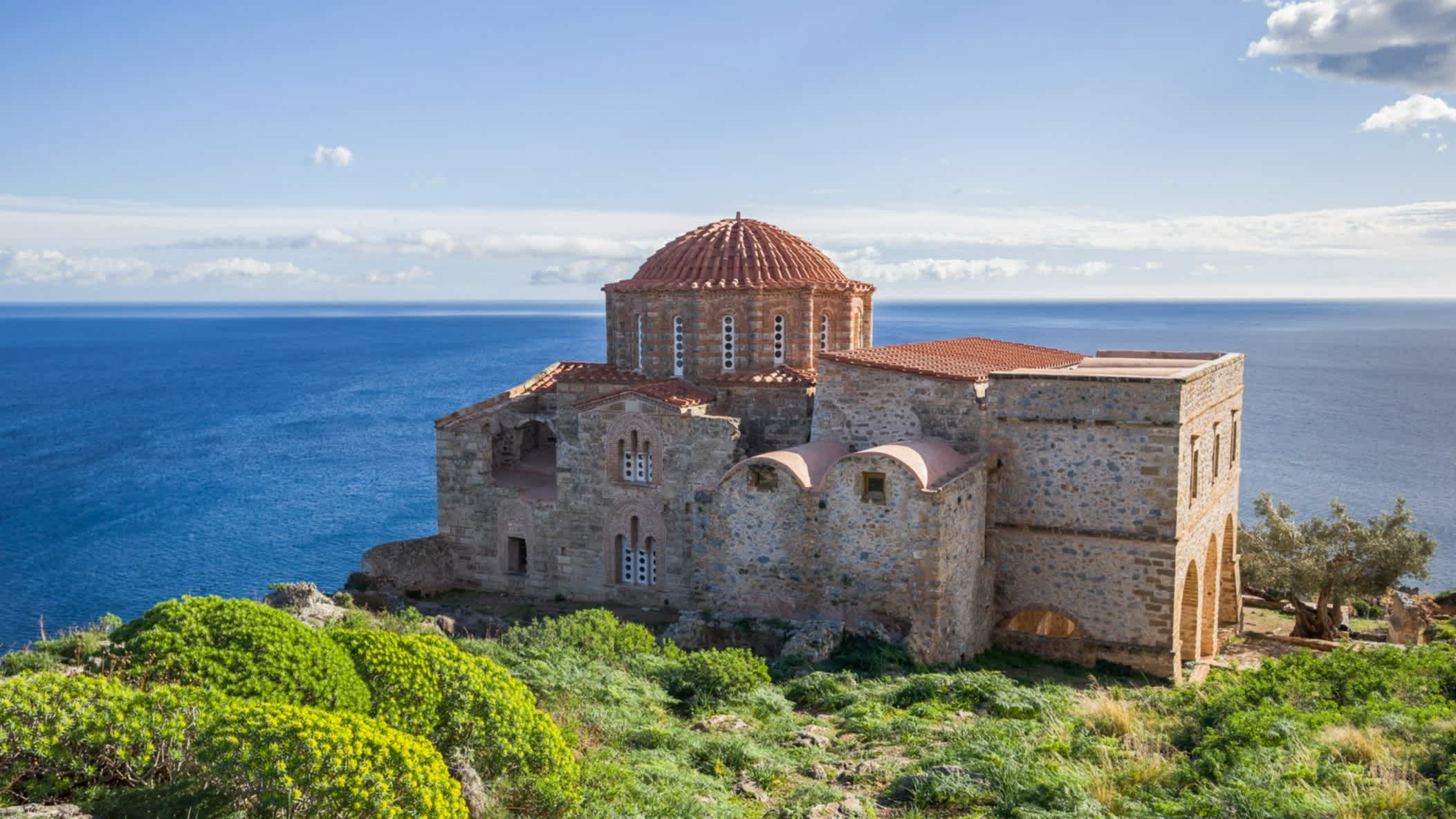 Ansicht der byzantinischen Stadt Monemvasia auf der Halbinsel Peloponnes, Griechenland