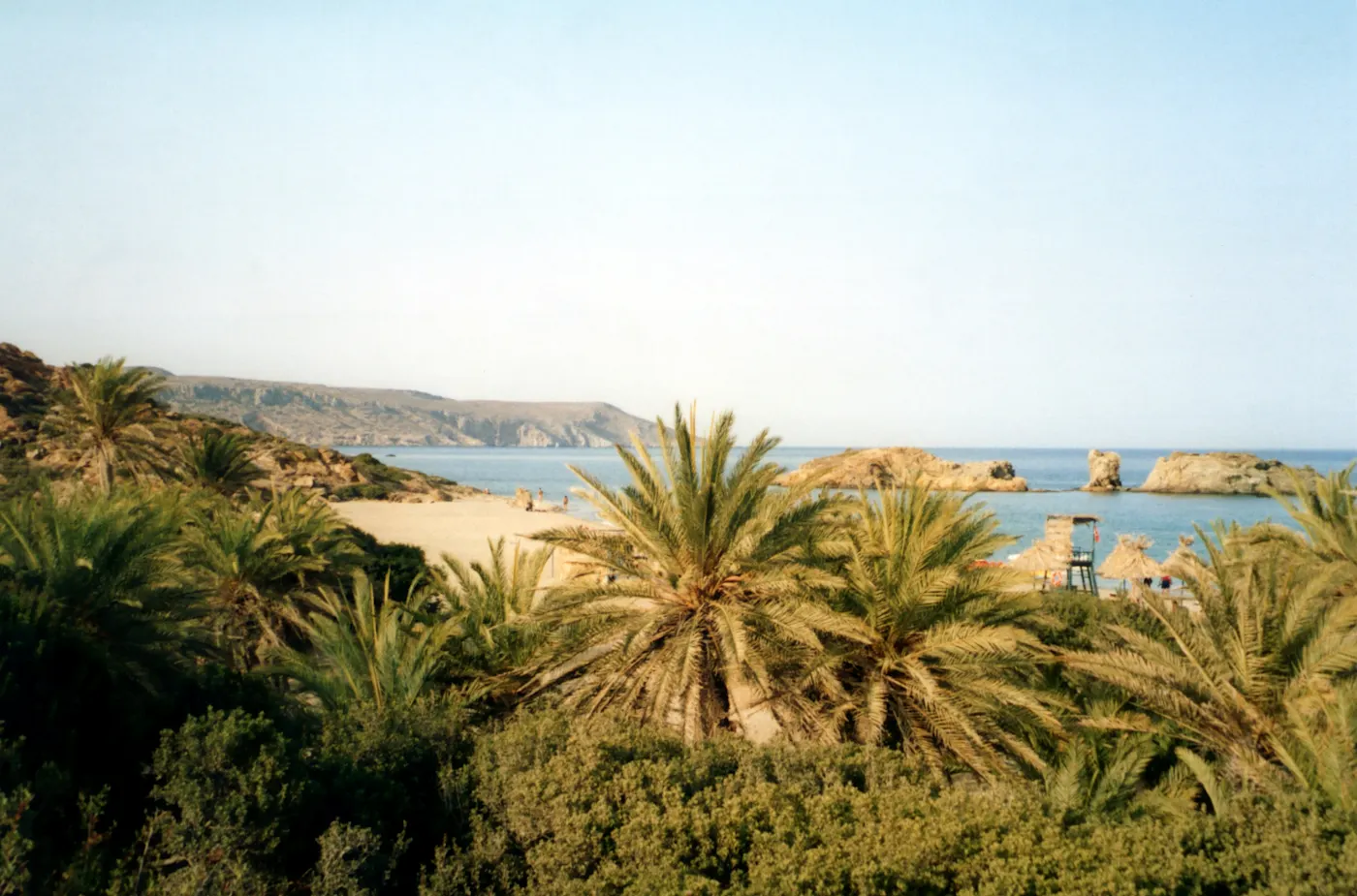 Griechenland, Kreta, Vai Sandstrand mit Palmen und klarem Wasser, perfekt zum Entspannen. Vai, Kreta, Griechenland.