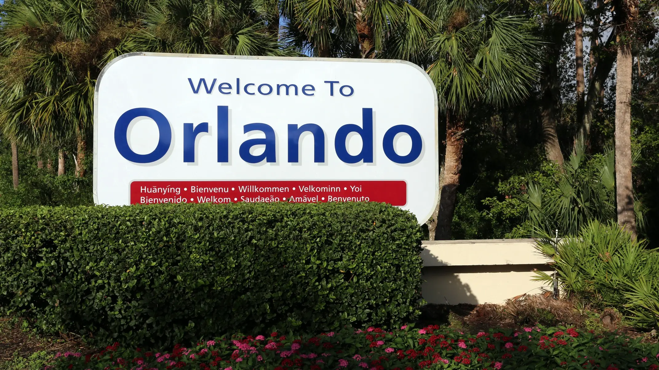 USA Floride, Orlando Un panneau de bienvenue près de l'aéroport international d'Orlando, Floride, États-Unis