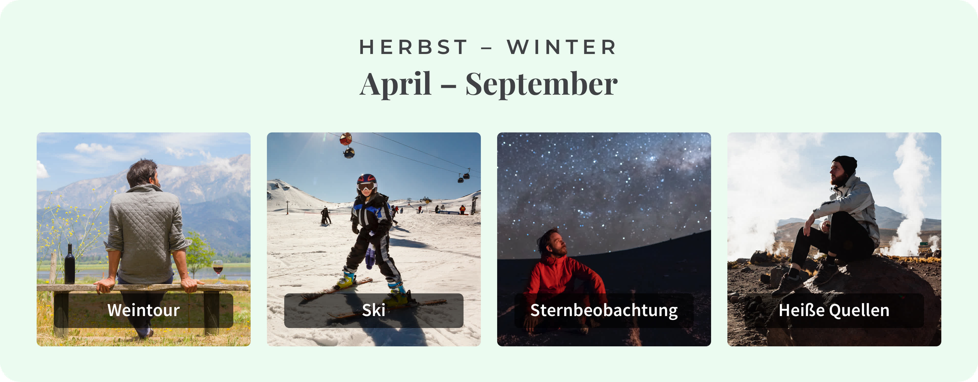 Die besten lokalen Aktivitäten in Chile während der Herbst-Wintersaison.