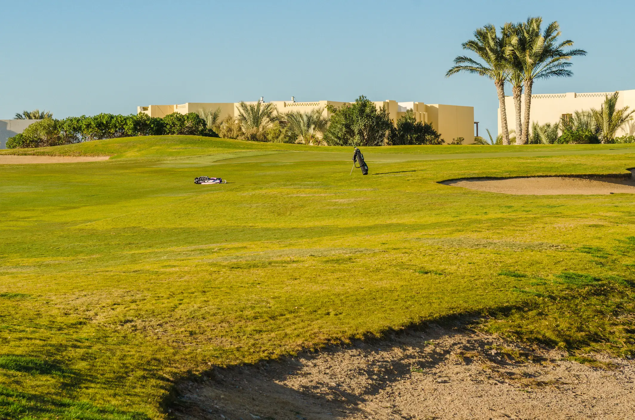 Saudi Arabia, Golf Golfplatz bei Sonnenuntergang