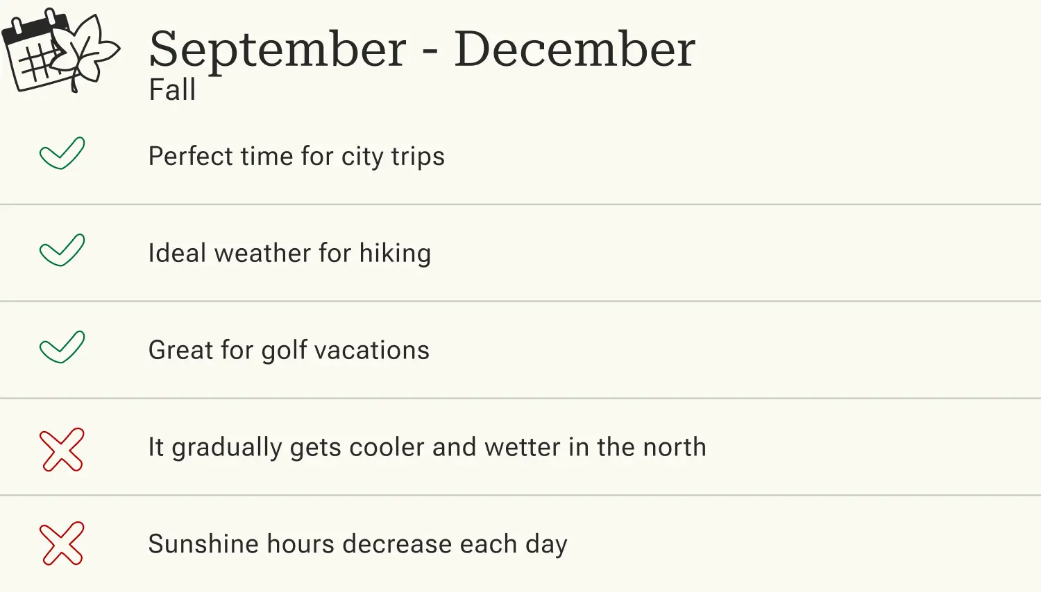 Pros and cons of traveling to Portugal in the fall (September to December).
