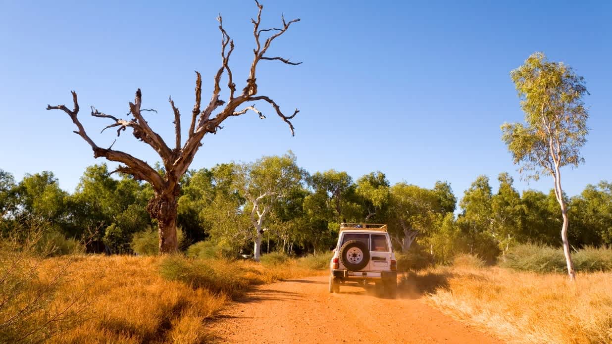 Jeep auf einer Schottstraße im australischen Outback