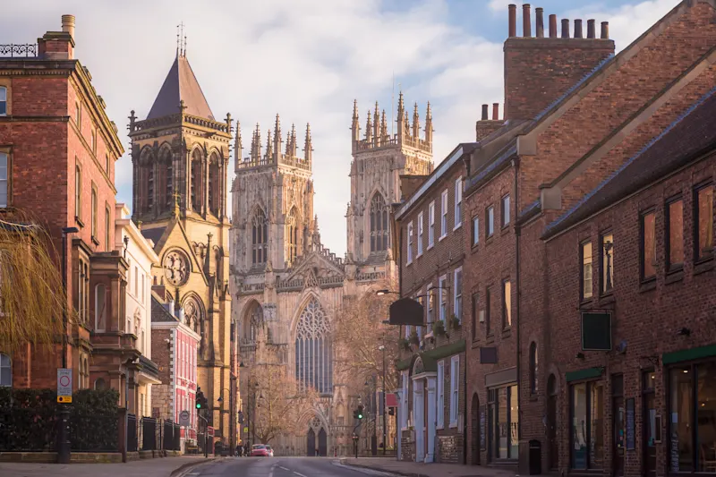 The old town of York in England with its imposing buildings.