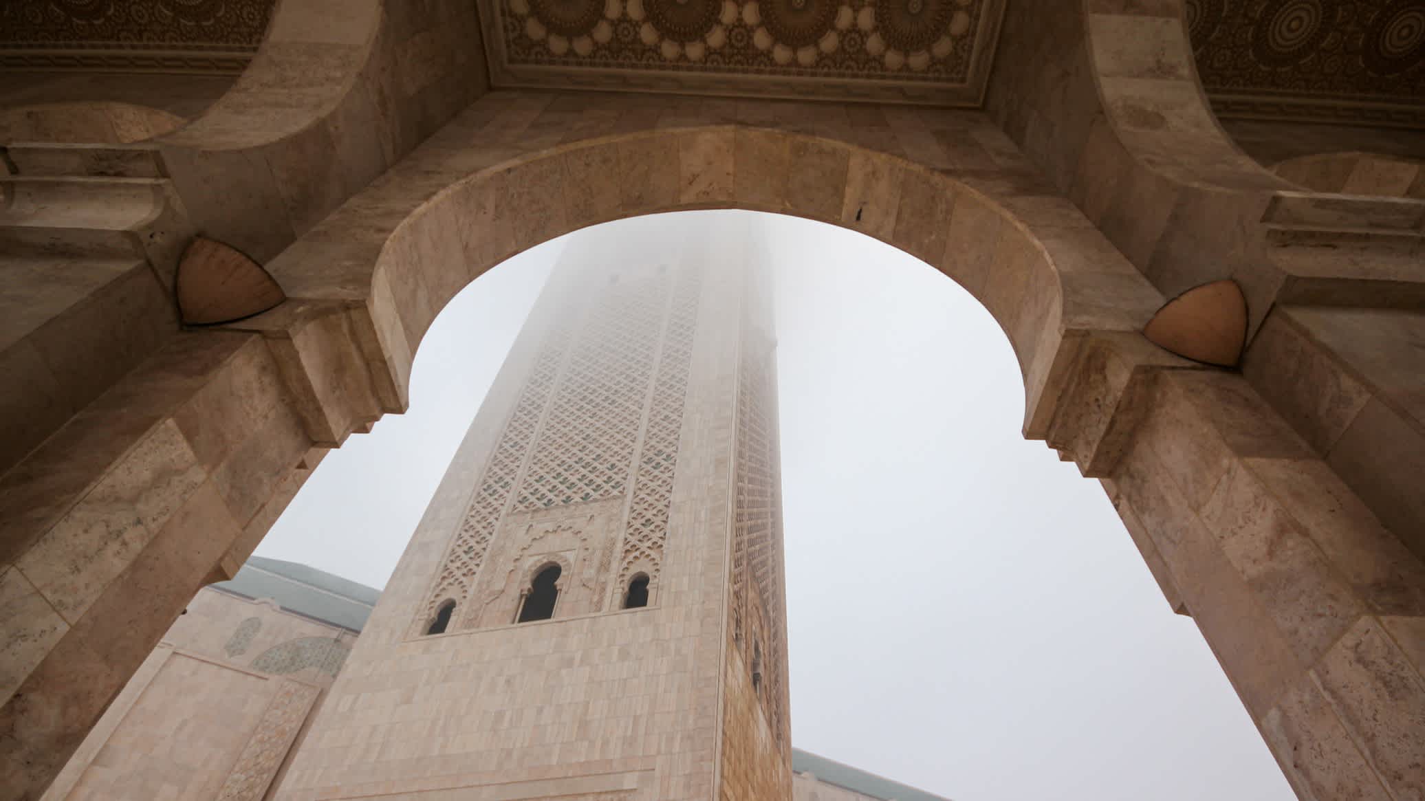 Most beautiful tourist attractions in Morocco View of one of the towers of the Hassan II mosque, Morocco