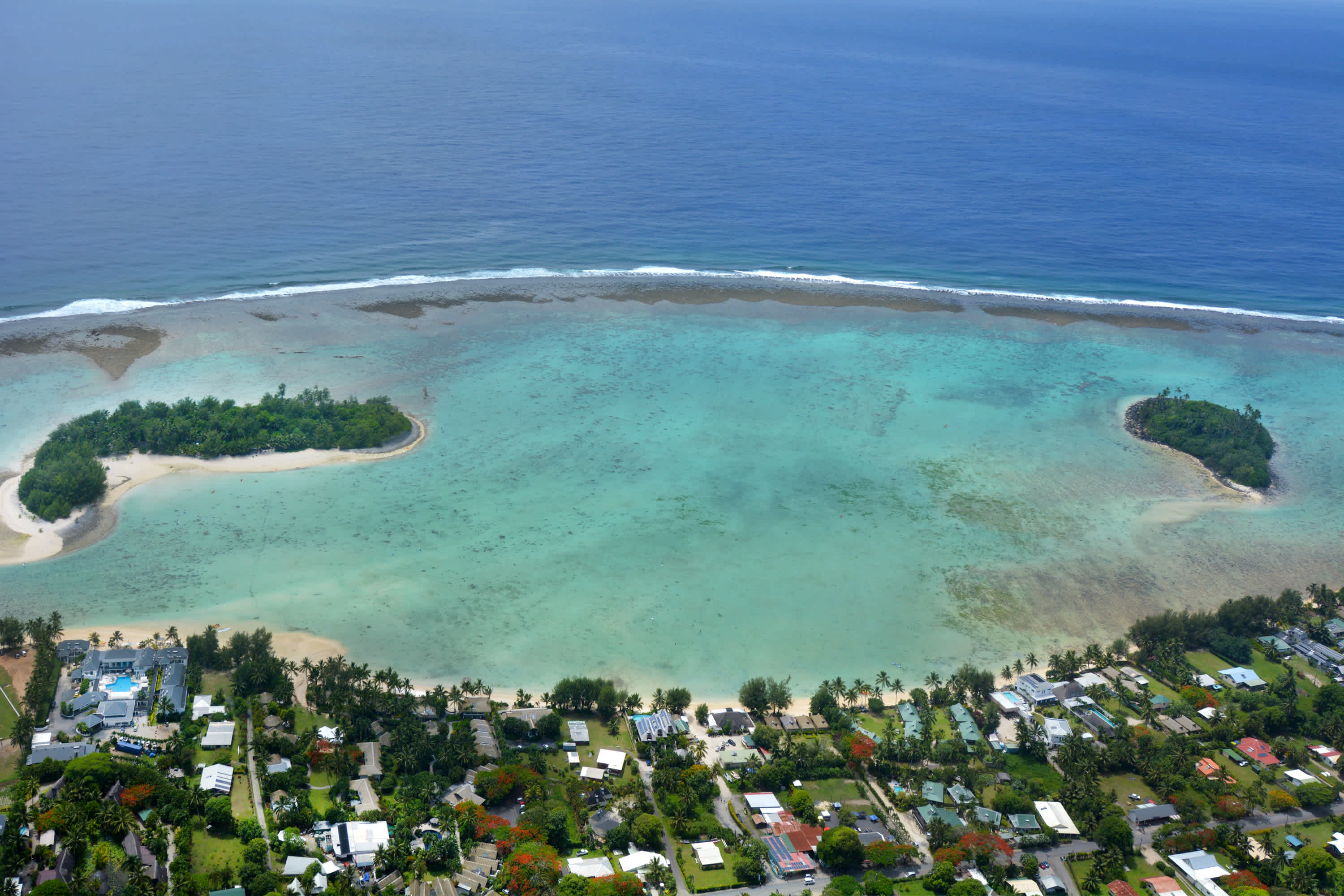 Aerial Landschaftsansicht von Muri Lagoon in Rarotonga, Cook Islands
