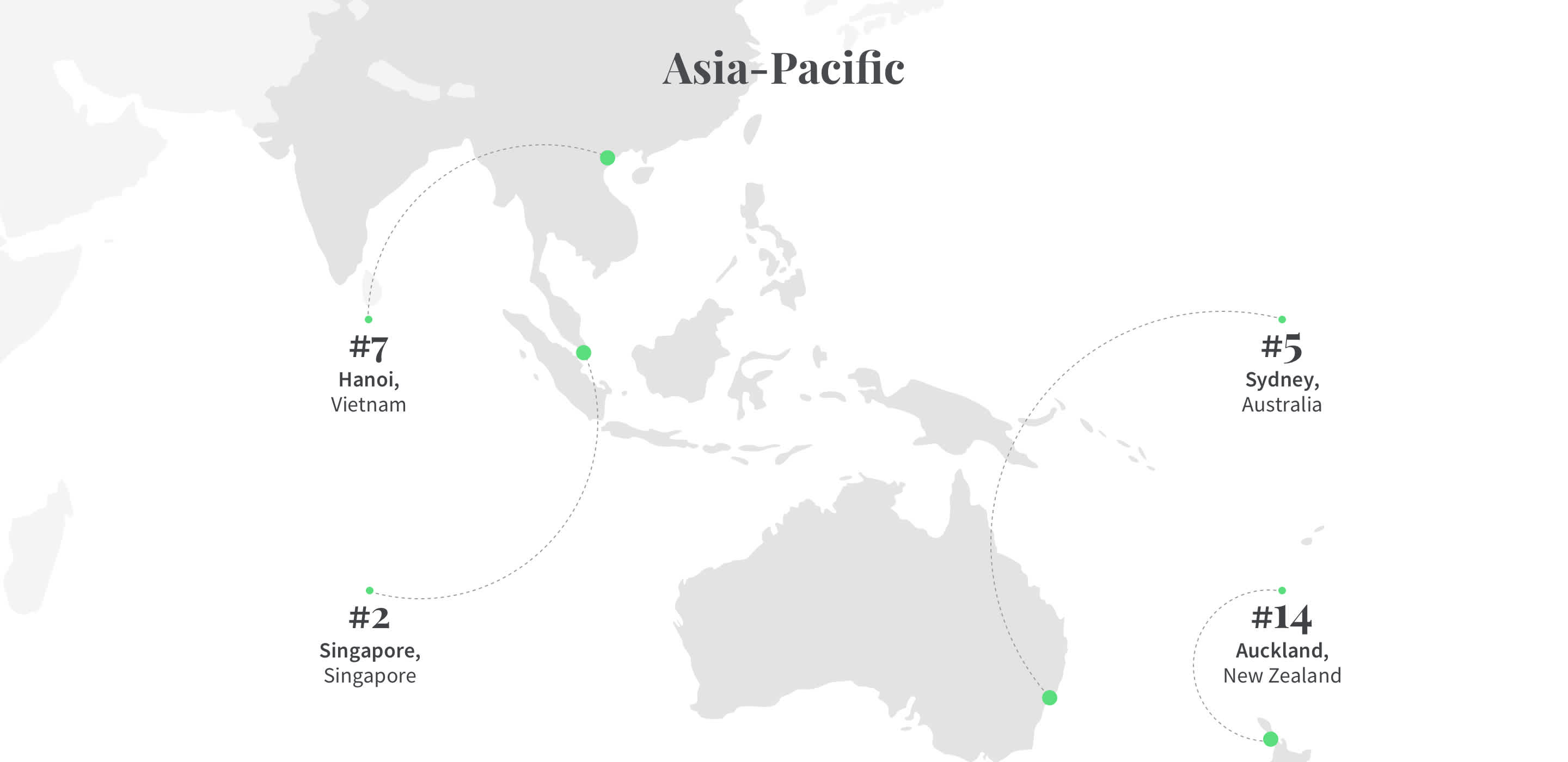 Map of the best cities for female solo travel in the Asia-Oceania region
