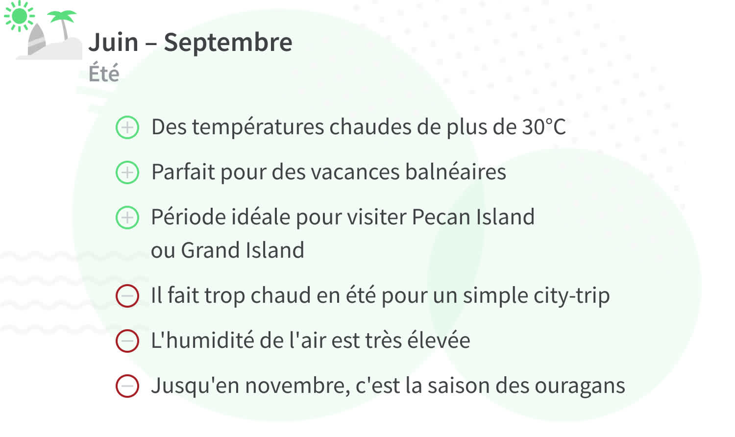 Meilleure période Louisiane, été, pour et contre