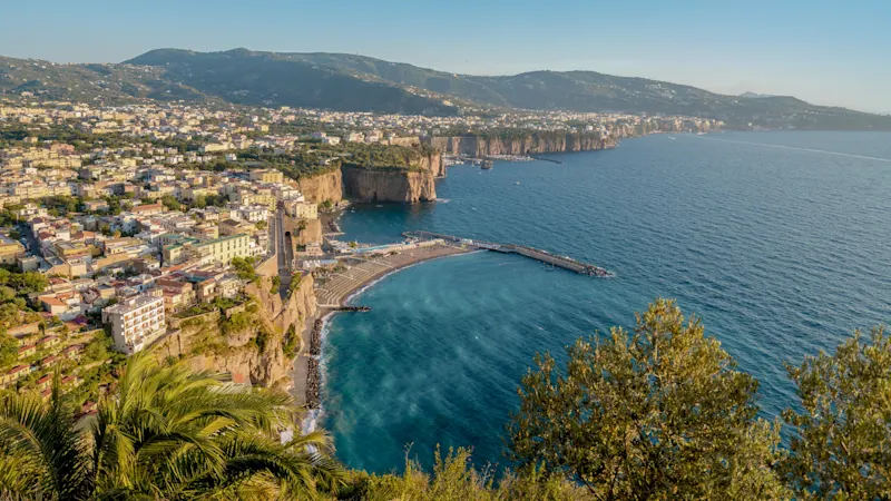 Clifftop town of Sorrento with a view of the sparkling sea, Amalfi Coast, Italy