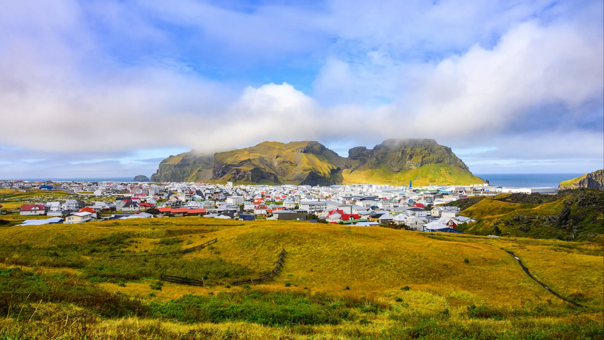 Iles Vestmann, panorama, maisons, Islande