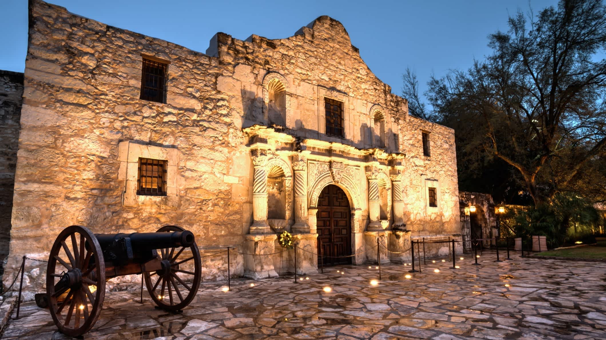 Vue extérieure de l'historique Alamo, Texas, États-Unis
