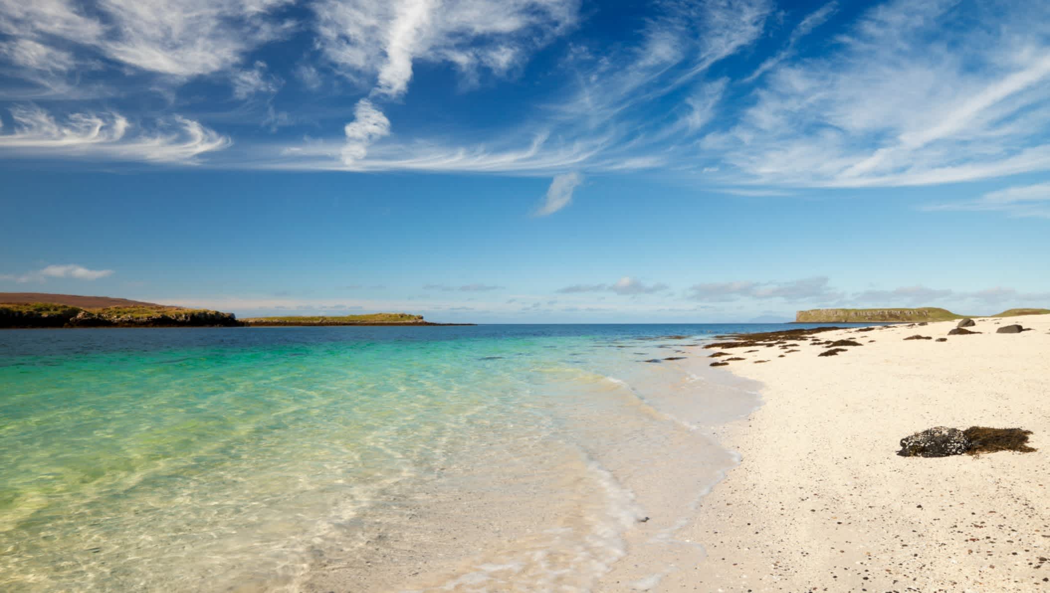 Coral Beach an einem sonnigen Tag, Isle of Skye, Schottland 