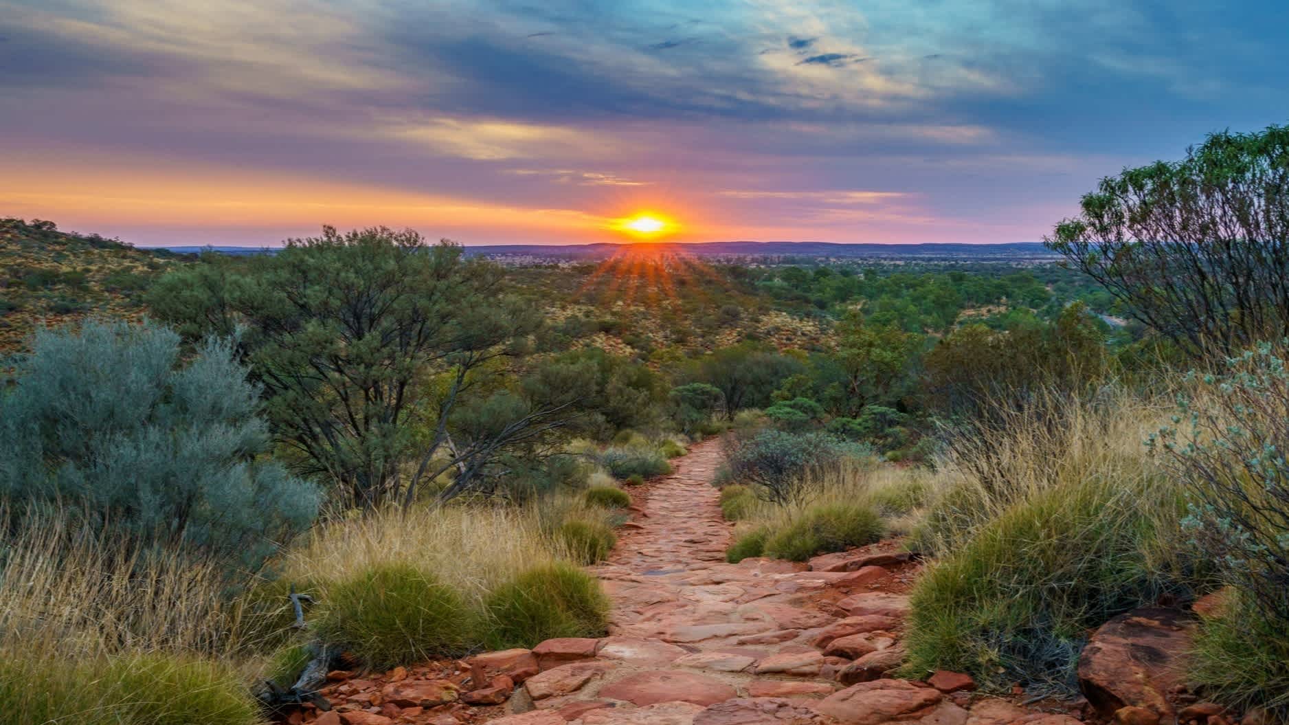 Blick zum Kings Canyon im Watarrka Nationalpark, Northern Territory, Australien.


