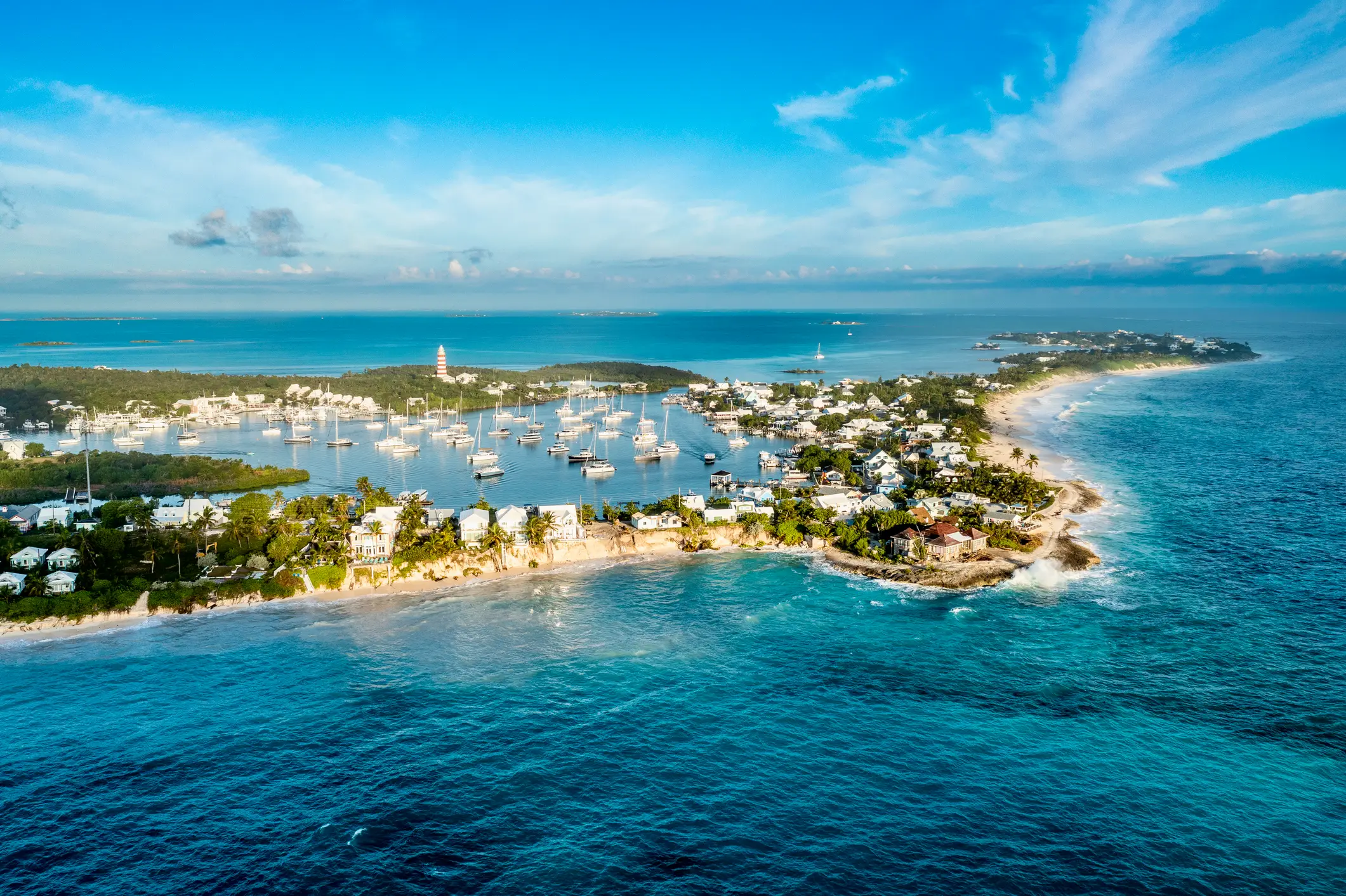 Bahamas, Abaco Luftaufnahme von Hope Town, Great Abaco Island, Bahamas