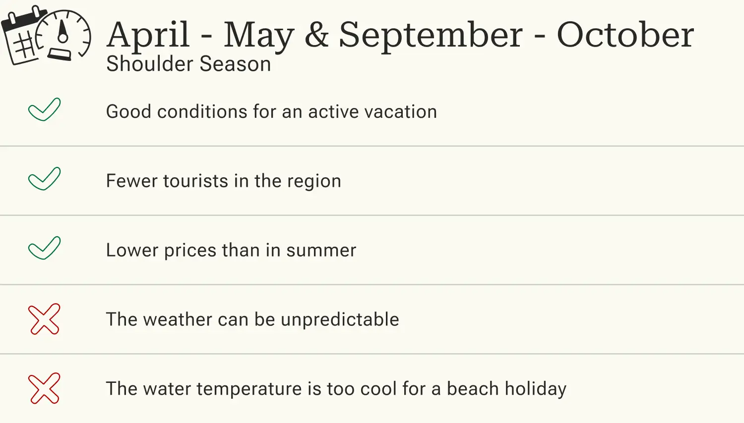 Advantages and disadvantages of traveling to Cornwall in the shoulder season.