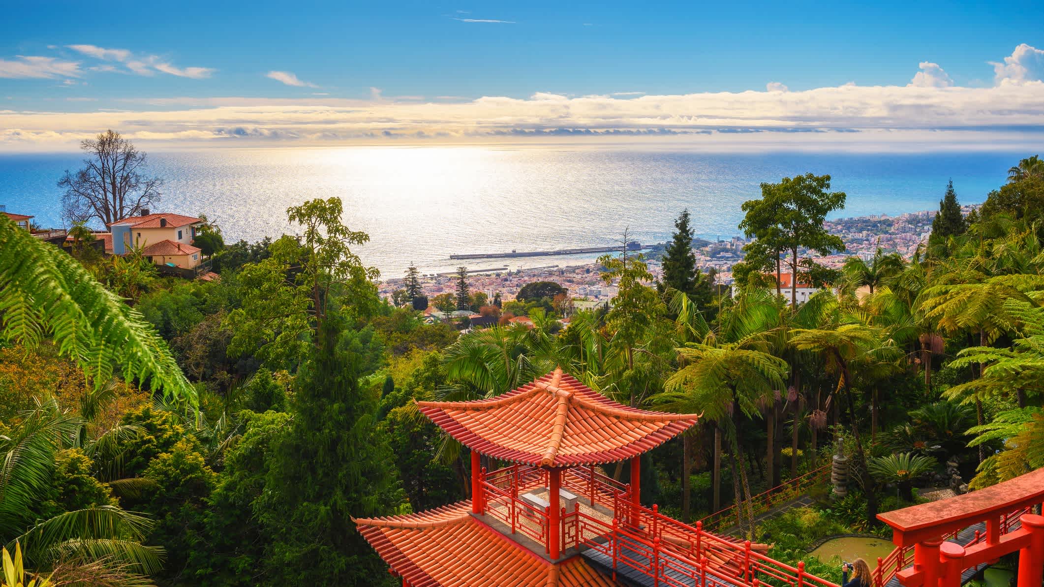 Blick über die Stadt Funchal von den Monte Palace Gardens auf Madeira, Portugal